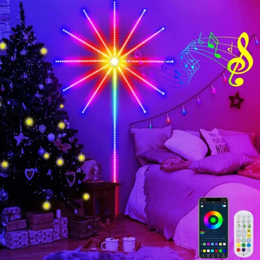 Tira de luces LED inteligente, guirnalda de fuegos artificiales DIY, Bluetooth