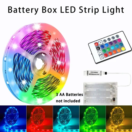 Tira flexible LED multicolor a batería con control remoto para retroiluminación de TV, bares, armarios y dormitorio DIY