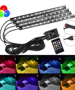 Tiras de luz ambiente LED RGB universales para coche