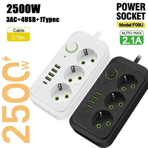 Toma múltiple con 5 M EU Plug AC Outlets