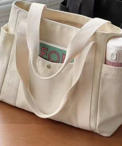 Tote Bag Amplia Lona Letras Sólidas Versátil