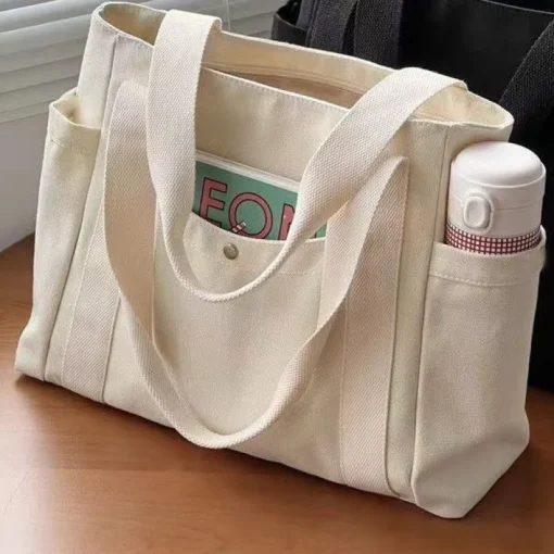 Tote Bag Amplia Lona Letras Sólidas Versátil