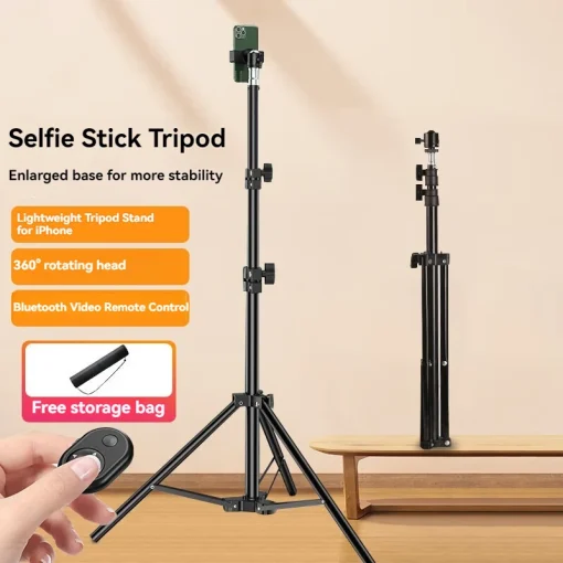 Trípode retráctil portátil con palo selfie inalámbrico ajustable y soporte plegable para iPhone, Xiaomi, Huawei