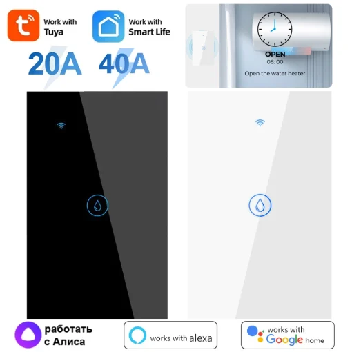 Tuya Smart Wifi Calentador Agua Caldera Tactil Interruptor Luz Climatización Timing Us Brazil App Alexa Google Home 40A 20A