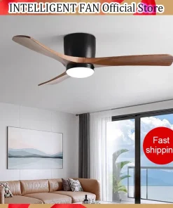 Ventilador de techo con luz de madera negra moderna