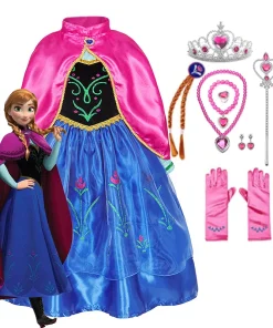 Vestido Disney Anna con capa para niños, disfraz de princesa de carnaval, ropa de fiesta de Frozen, vestido de gala de Anna para Halloween