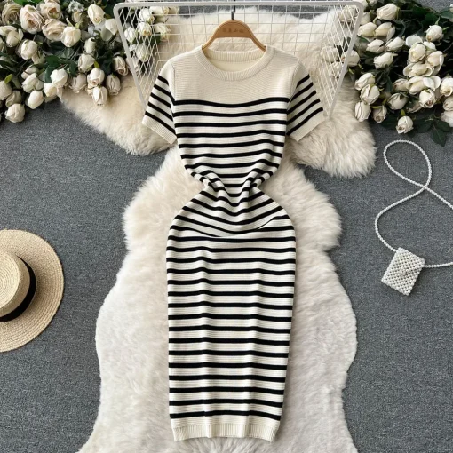 Vestido Tejido Playero Rayado de Verano