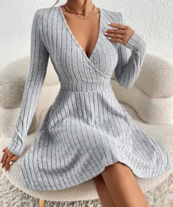 Vestido ajustado entallado sexy de punto para mujer OtoñoInvierno 2024