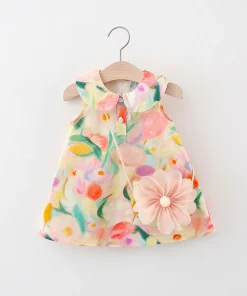 Vestido con collar de muñeca y bolso floral para niña