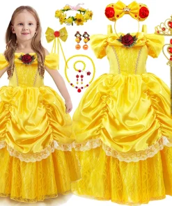 Vestido de Bella infantil, disfraz de Cenicienta, cosplay