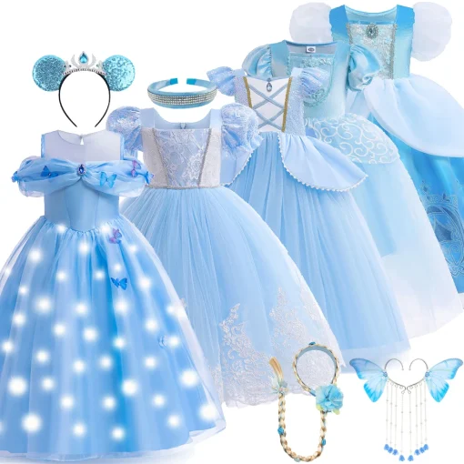 Vestido de Cenicienta de Cosplay con LED para niñas