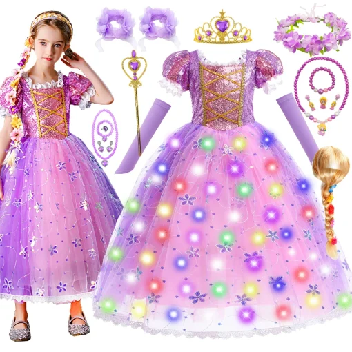 Vestido de Rapunzel, disfraz de niña, carnaval, princesa, fiesta de cumpleaños