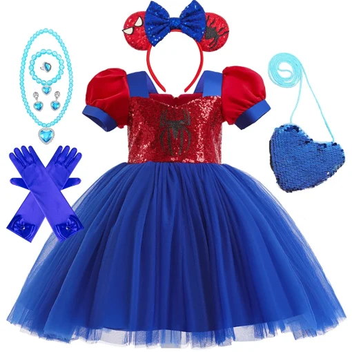 Vestido de Spiderman de lentejuelas y tul para niñas, regalo sorpresa de cumpleaños, disfraz de fiesta de Halloween infantil