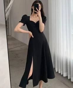 Vestido de fiesta elegante de corte sólido y mangas cortas