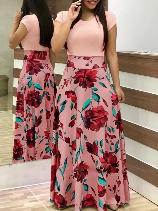 Vestido de manga corta con estampado floral 2024