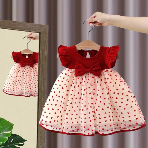 Vestido de princesa de manga abullonada con lazo para niña de verano (0-3 años)