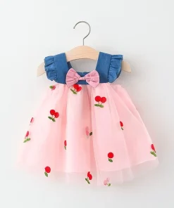 Vestido de verano para niña con volantes y cerezas