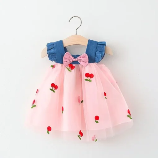 Vestido de verano para niña con volantes y cerezas