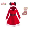 Vestido navideño rojo de forro polar para niñas Mickey