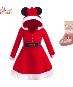 Vestido navideño rojo de forro polar para niñas Mickey