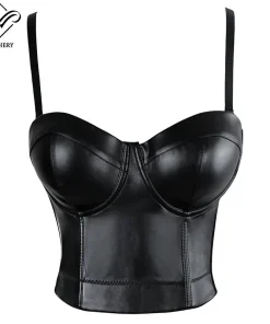 Wechery Corsé de mujer de cuero, top crop bustier