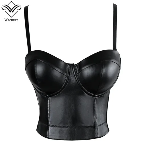 Wechery Corsé de mujer de cuero, top crop bustier