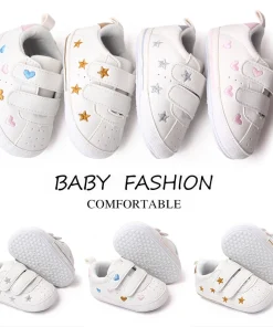 Zapatillas blancas de PU antideslizantes para bebés y niñas