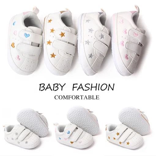 Zapatillas blancas de PU antideslizantes para bebés y niñas