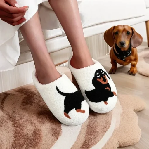 Zapatillas bordadas de peluche para interior con suela gruesa y cuadros