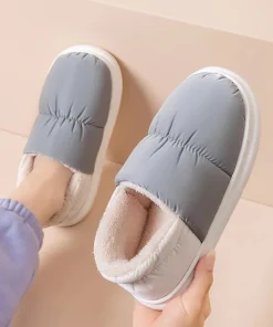 Zapatillas de algodón para el interior del invierno, gruesas, a prueba de agua, para mujeres y hombres