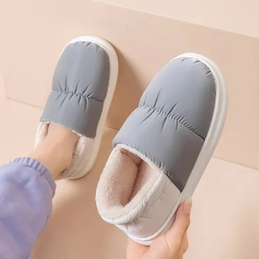 Zapatillas de algodón para el interior del invierno, gruesas, a prueba de agua, para mujeres y hombres