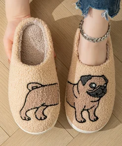 Zapatillas de mujer bordadas de dibujos animados y cachorros