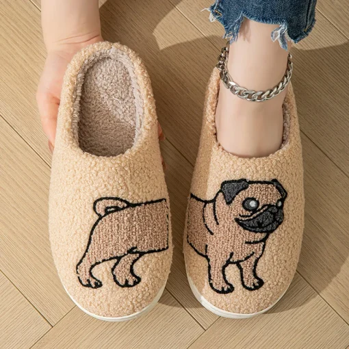 Zapatillas de mujer bordadas de dibujos animados y cachorros